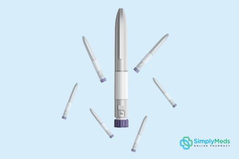 Mounjaro pens on blue background