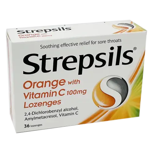Strepsils Orange with Vitamin C Lozenges - 36 Lozenges - Ear, Nose & Throat
