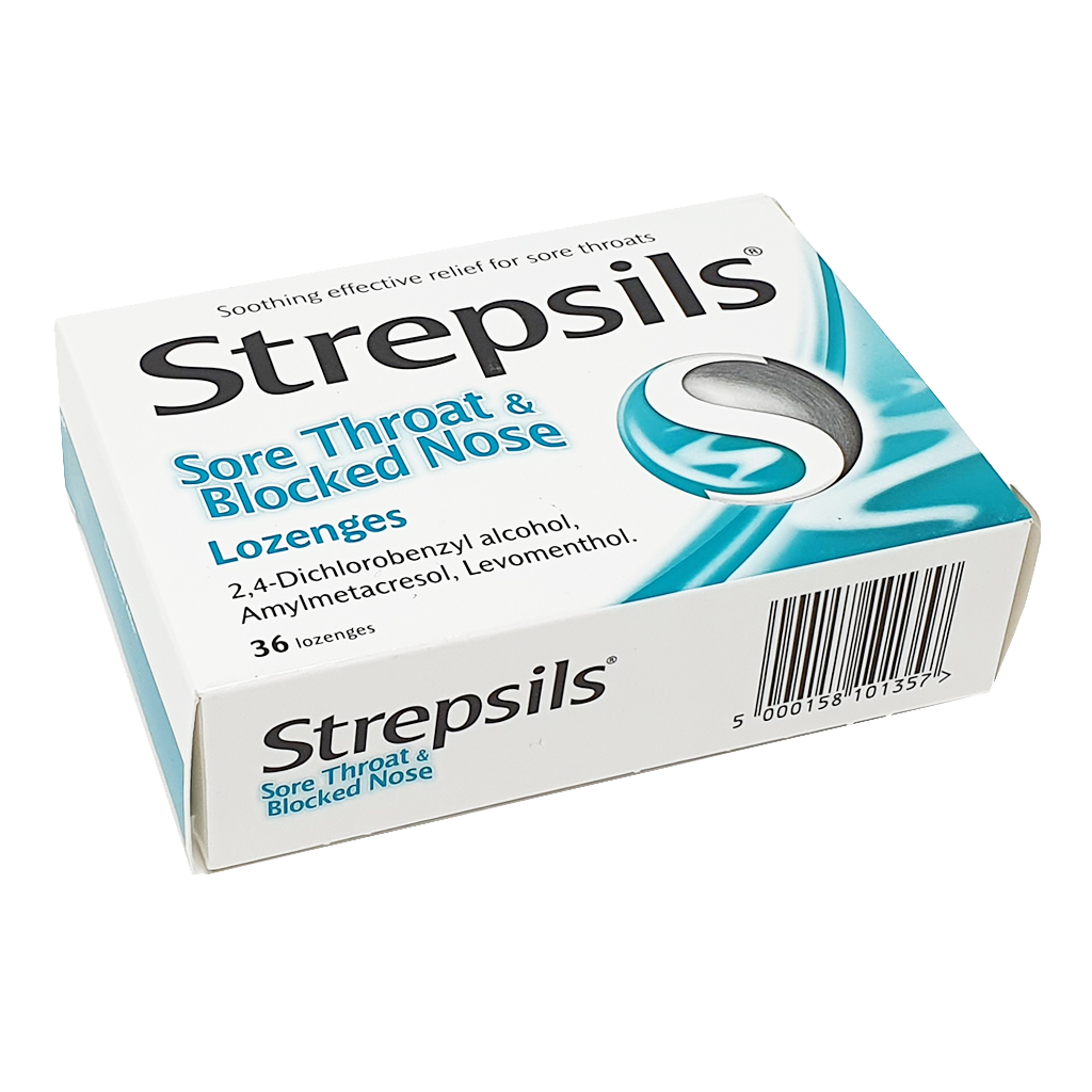 Strepsils Sore Throat and Blocked Nose Lozenges - 36 Lozenges - Cold and Flu