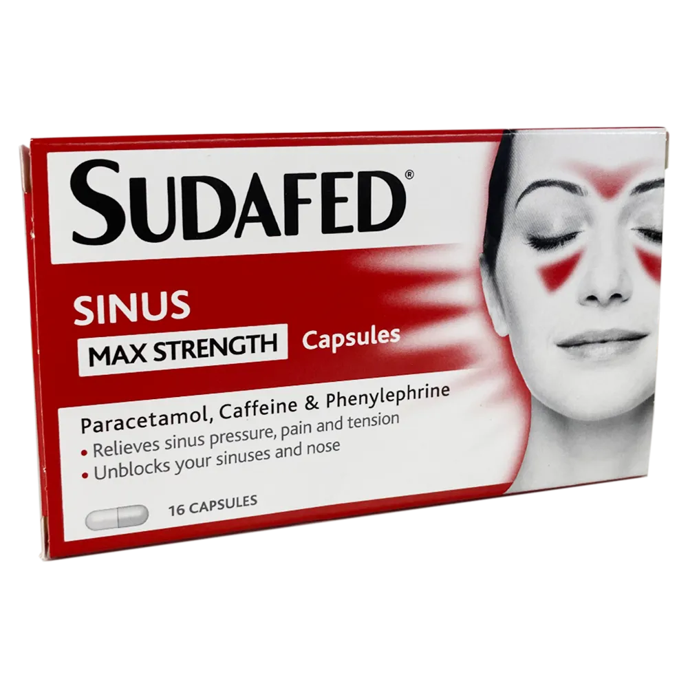 Sudafed Sinus Max Strength Capsules - 16 Capsules NEW