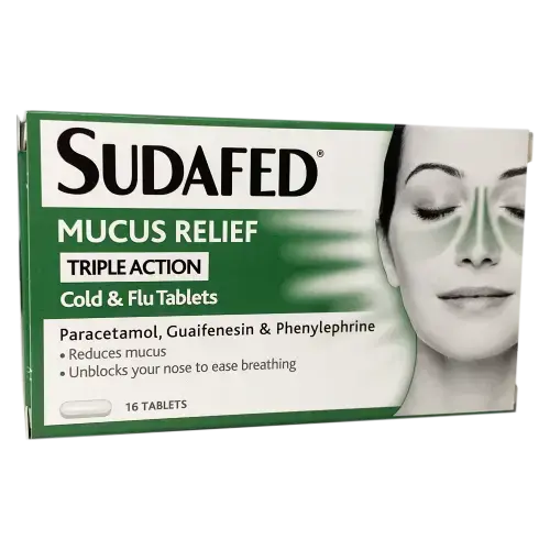 Sudafed Mucus Relief Cold and Flu Tablets - 16 Tablets - Ear, Nose & Throat