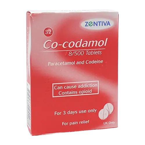 Co-Codamol 8/500mg Tablets - 32 Tablets - Codeine Pain Relief
