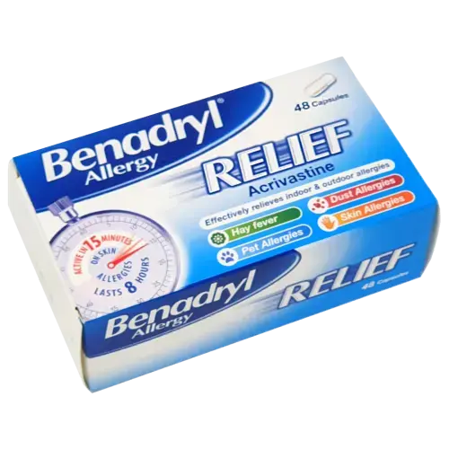 Benadryl Allergy Relief Capsules (Acrivastine 8mg) - 48 Capsules - Allergy and OTC Hay Fever