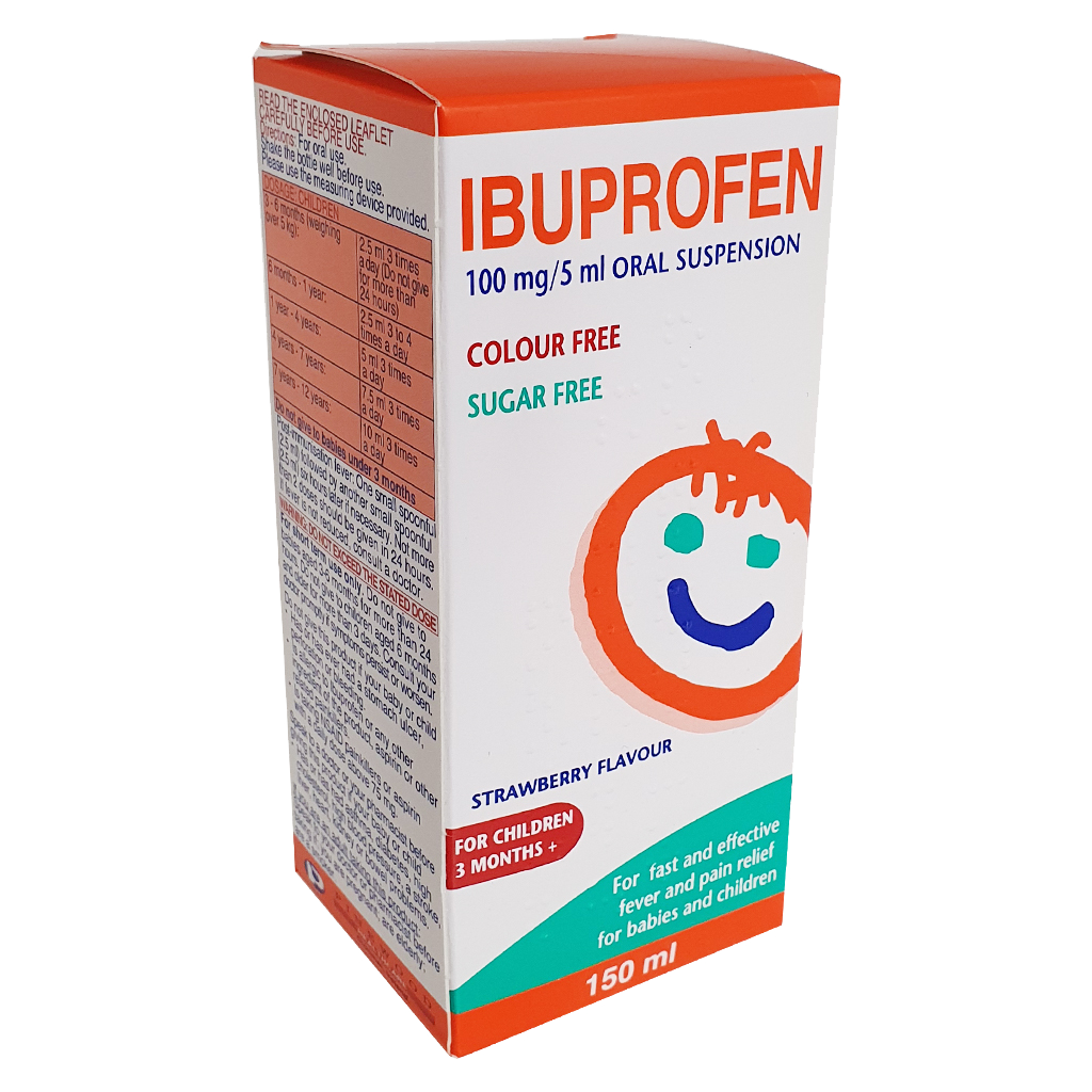 Ibuprofen 100mg/5ml Suspension 150ml SUGAR FREE - Baby and Toddler