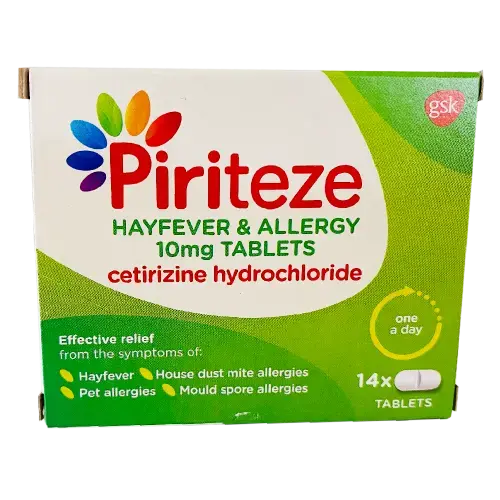 Piriteze Hayfever & Allergy 10mg Tablets Cetirizine Hydrochloride