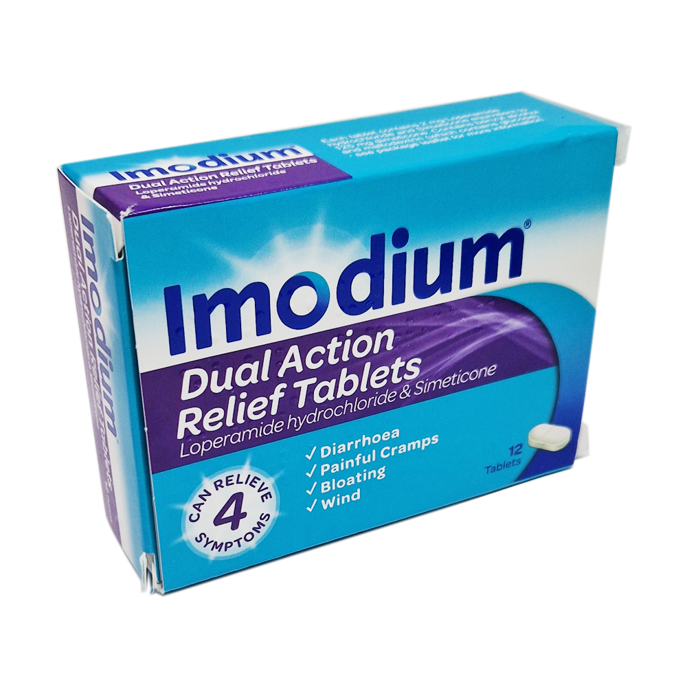 Imodium Dual Action Relief Tablets - 12 Tablets (previously Imodium Plus Comfort Tablets) - Diarrhoea