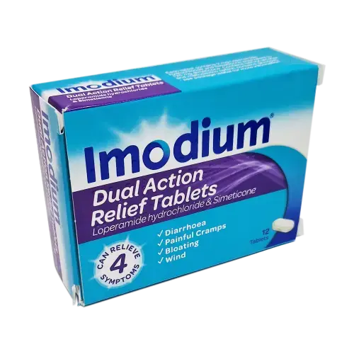 Imodium Dual Action Relief Tablets - 12 Tablets (previously Imodium Plus Comfort Tablets) - Diarrhoea
