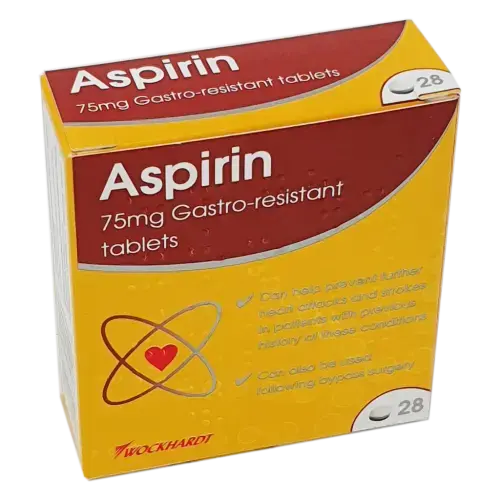 Aspirin E/C 75mg Tablets -  28 Tablets - Pain Relief