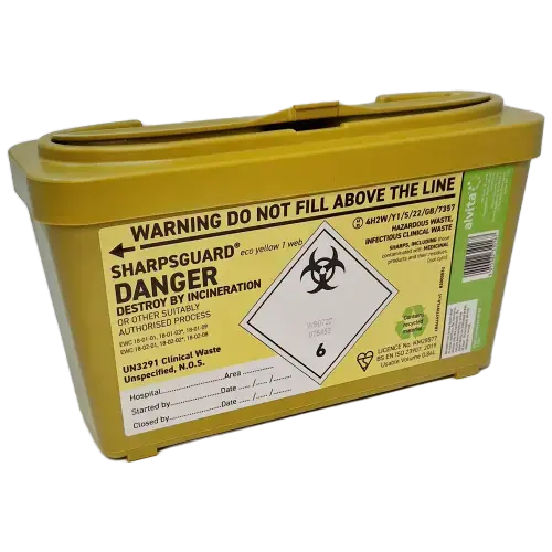 Sharps Bin 1L Yellow - Electrical Health and Diagnostic