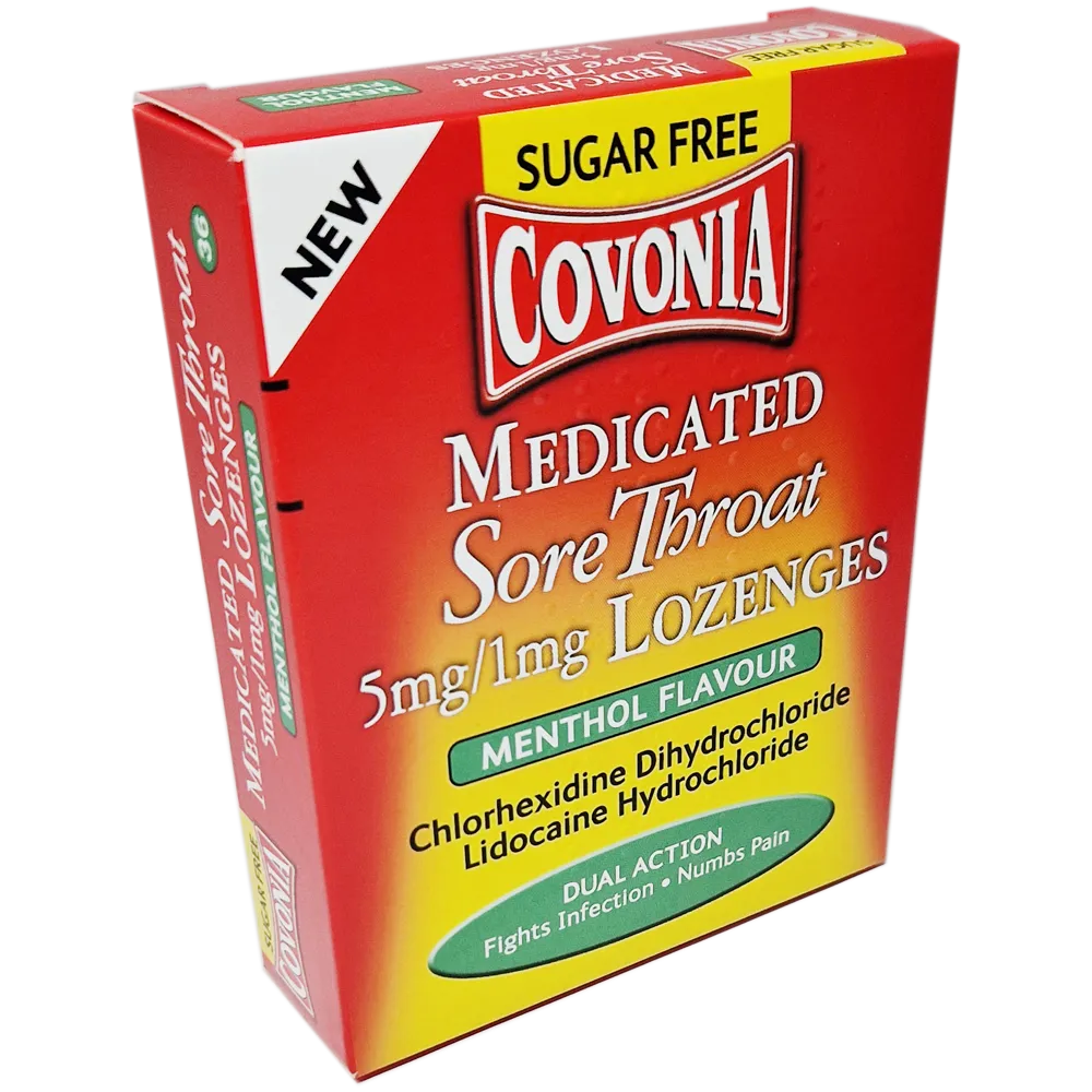 Covonia Medicated Sore Throat Menthol 5mg/1mg Lozenges x36 - Cold and Flu