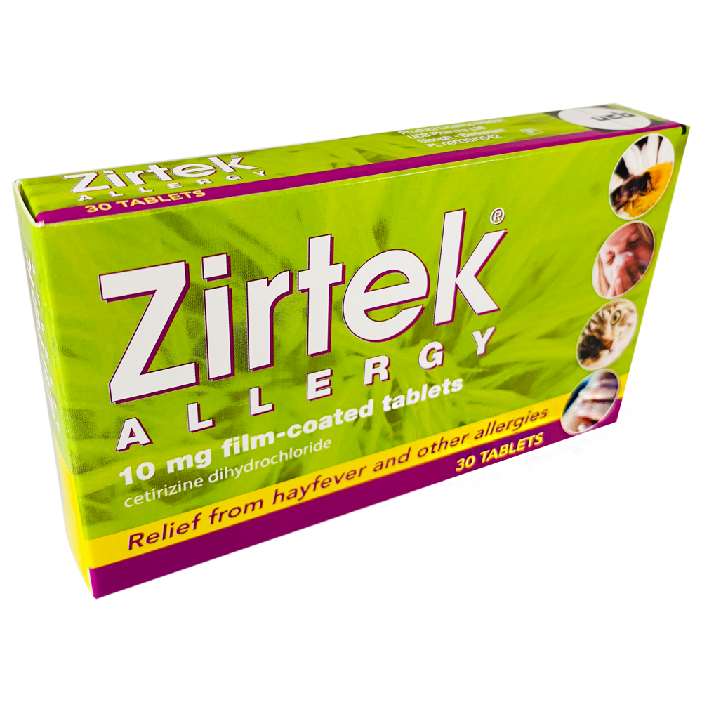 Zirtek allergy tablets (cetirizene dihydrocloride 10mg) - 30 tablets - Allergy and OTC Hay Fever