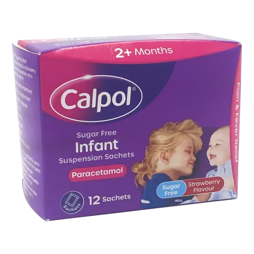Calpol Sugar Free Infant Paracetamol Strawberry Flavour 2+ Months - 12 SACHETS - Cold and Flu